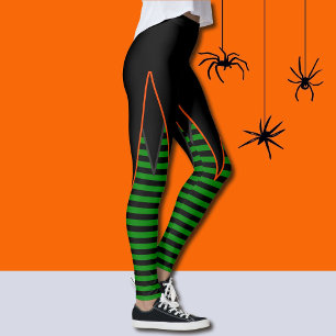 Witch Stripes In Green & Black Faux Skirt Leggings