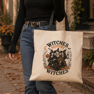 Witch Supports Witches Vintage Halloween Coven Art Tote Bag