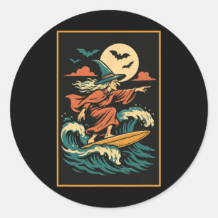 Witch Surfing Design – Tropical Moon Magic Beach V Classic Round Sticker