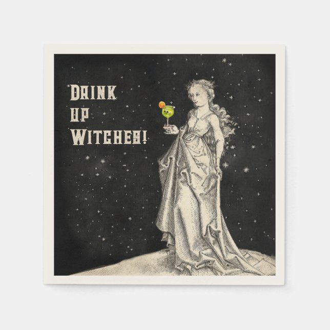 Witch Themed halloween Party Cocktail Menu  Napkin (Front)