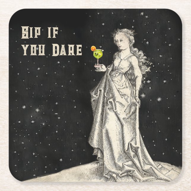 Witch Themed halloween Party Cocktail Menu  Square Paper Coaster (Front)