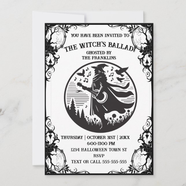 Witch-themed Halloween party invitation for Adults (Front)