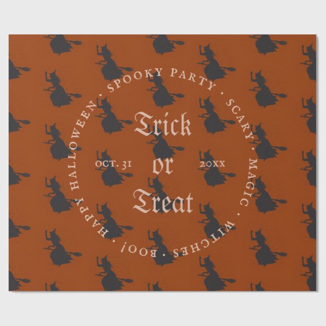 Witch Trick or Treat Halloween Grunge Pattern Wrapping Paper (Flat)