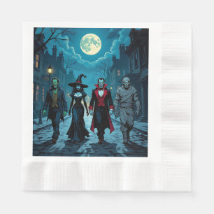 Witch, Vampire, Dracula and Mummy Halloween Party Napkin