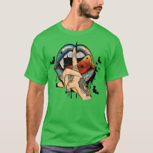 Witch Vampire Halloween Costume Mouth Fangs Bats H T-Shirt