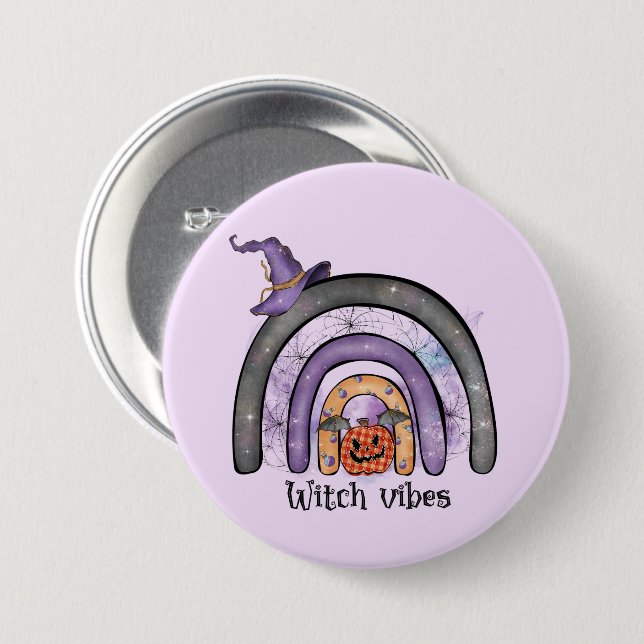 Witch Vibes – Black Rainbow, Purple Witch Hat 7.5 Cm Round Badge (Front & Back)