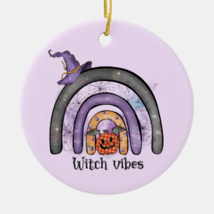 Witch Vibes – Black Rainbow, Purple Witch Hat Ceramic Tree Decoration