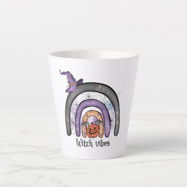 Witch Vibes – Black Rainbow, Purple Witch Hat Latte Mug (Front)