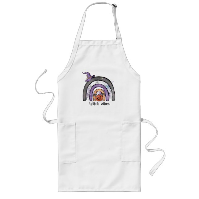 Witch Vibes – Black Rainbow, Purple Witch Hat Long Apron (Front)