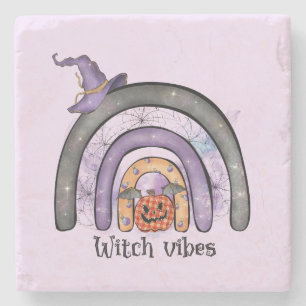 Witch Vibes – Black Rainbow, Purple Witch Hat Stone Coaster
