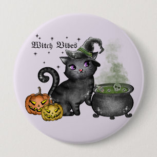 Witch Vibes – Cute Black Cat with Cauldron 10 Cm Round Badge