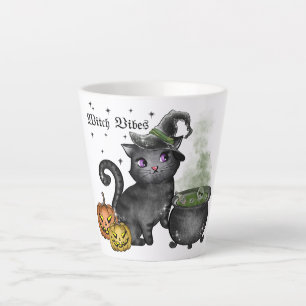 Witch Vibes – Cute Black Cat with Cauldron Latte Mug