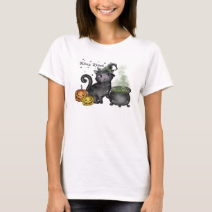 Witch Vibes – Cute Black Cat with Cauldron T-Shirt