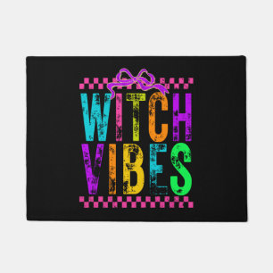 Witch Vibes Halloween Neon Checkered Bow Doormat