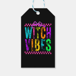Witch Vibes Halloween Neon Checkered Bow Gift Tags