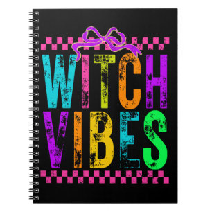 Witch Vibes Halloween Neon Checkered Bow Notebook