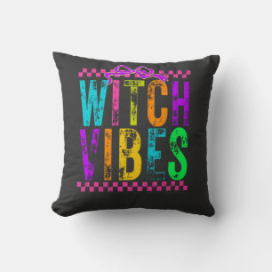 Witch Vibes Halloween Neon Chequered Bow Cushion