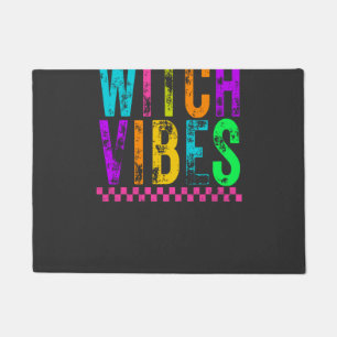 Witch Vibes Halloween Neon Chequered Bow Doormat