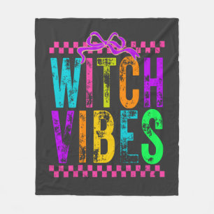 Witch Vibes Halloween Neon Chequered Bow Fleece Blanket