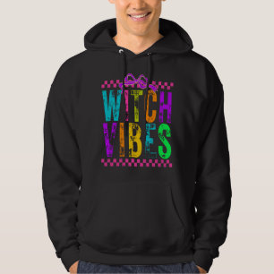 Witch Vibes Halloween Neon Chequered Bow Hoodie