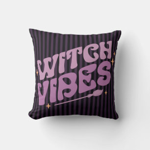 Witch Vibes Purple Vertical Striped Halloween Cushion