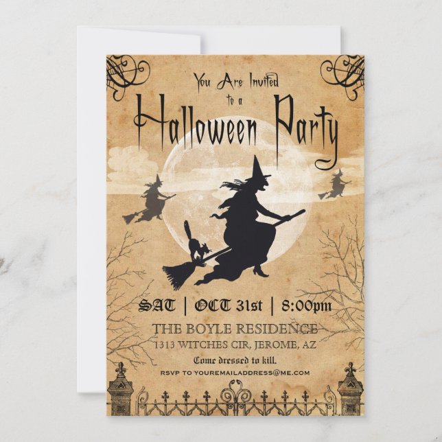 Witch Vintage Halloween Party Invitation (Front)