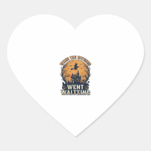 Witch Waltzing Halloween Vintage Engraving Design_ Heart Sticker