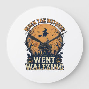 Witch Waltzing Halloween Vintage Engraving Design_ Large Clock