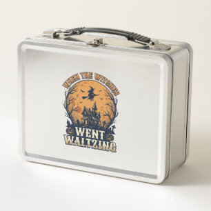Witch Waltzing Halloween Vintage Engraving Design_ Metal Lunch Box