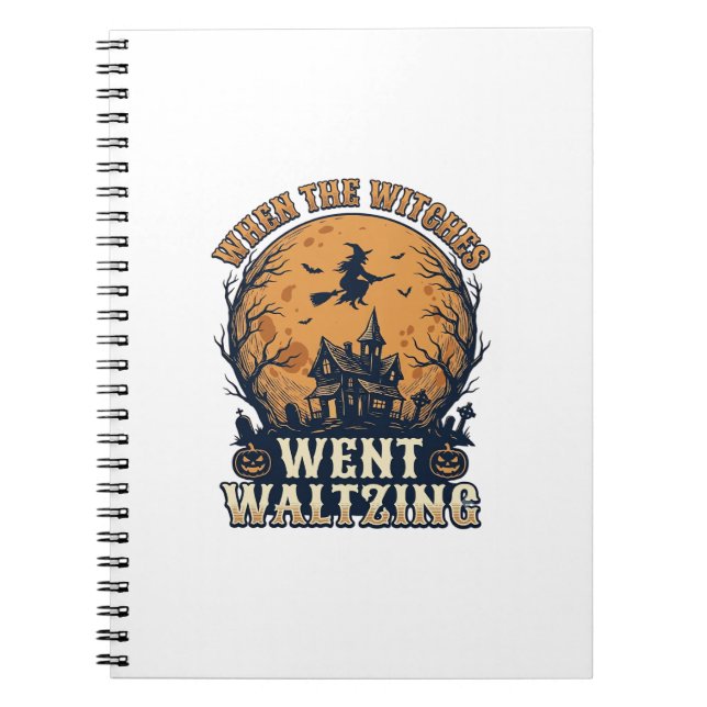 Witch Waltzing Halloween Vintage Engraving Design_ Notebook (Front)
