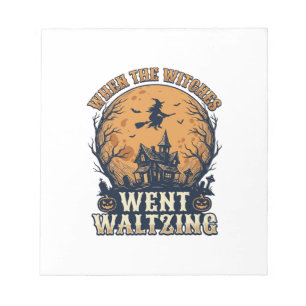 Witch Waltzing Halloween Vintage Engraving Design_ Notepad