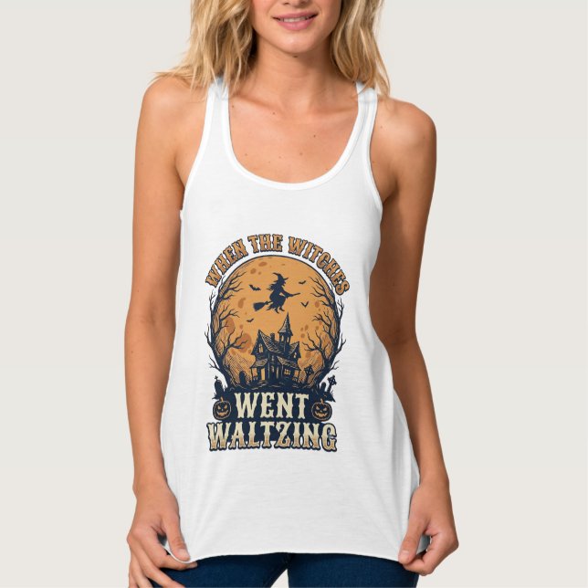 Witch Waltzing Halloween Vintage Engraving Design_ Singlet (Front)