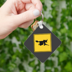 Witch Warning Halloween Key Ring