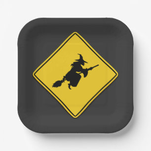 Witch Warning Halloween Paper Plate