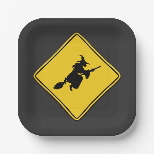 Witch Warning Halloween Paper Plate (Front)