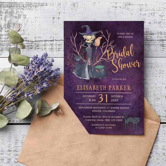 Witch watercolor Halloween bridal shower party Invitation (Creator Uploaded)