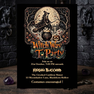 Witch Way to Party Full Moon Magic Cauldron Gothic Invitation