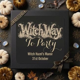 Witch Way to Party Vintage Distressed Parchment Square Sticker