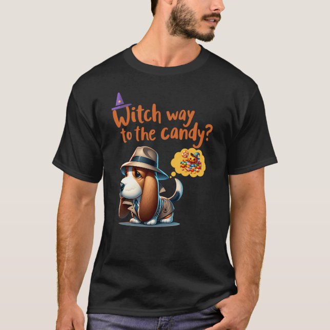 Witch way to the candy? Funny Halloween T-Shirt (Front)