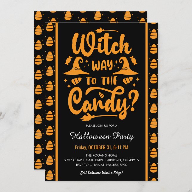 Witch Way To The Candy Halloween Party Invitation (Front/Back)
