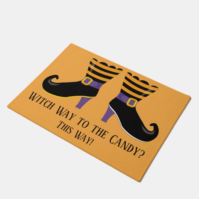 Witch Way To The Candy Witch Boots Halloween Doormat (Angled)