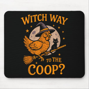 Witch way to the coop funny halloween chicken  mouse pad