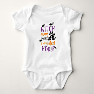 Witch Way To The Haunted House, Bats, Halloween Baby Bodysuit
