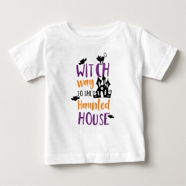 Witch Way To The Haunted House, Bats, Halloween Baby T-Shirt (Front)