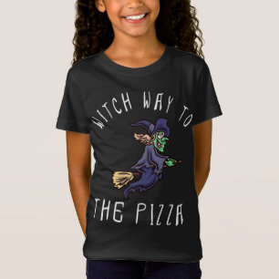 Witch Way To The Pizza Halloween Flying Witch on B T-Shirt