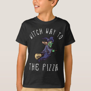 Witch Way To The Pizza Halloween Flying Witch on B T-Shirt