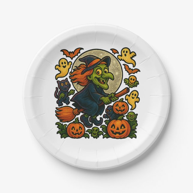 Witch Way to the Pumpkin Patch? Halloween Paper Plate (Front)