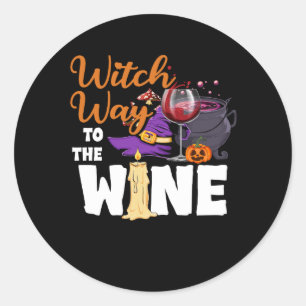 Witch Way To The Wine I Funny Witch Lover Hallowee Classic Round Sticker