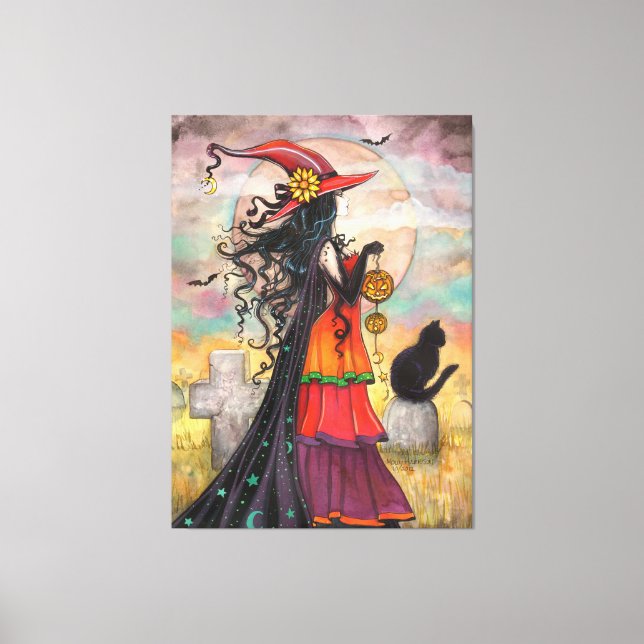 Witch Way Wiccan Halloween Art by Molly Harrison Canvas Print (Front)