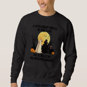 Witch Wine And Afghan Hound Dog Mum Halloween Cos Sweatshirt